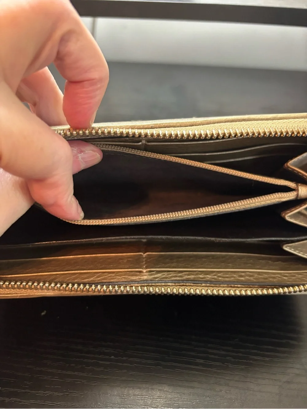 Authentic Gucci Bamboo Tassel Bow Metallic Zip-Around Wallet